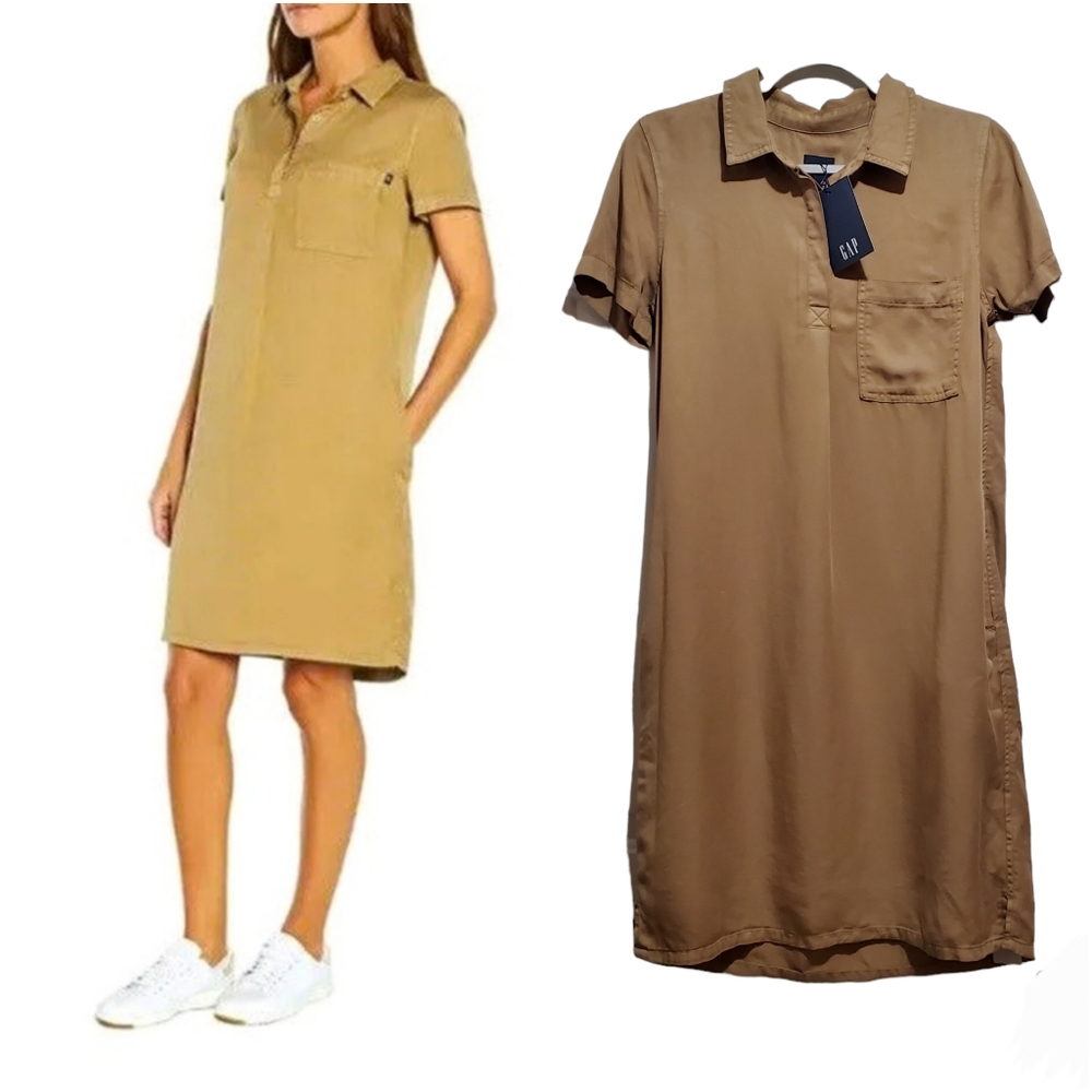 GAP Tencel Shirt Dress in Tannin Size XS